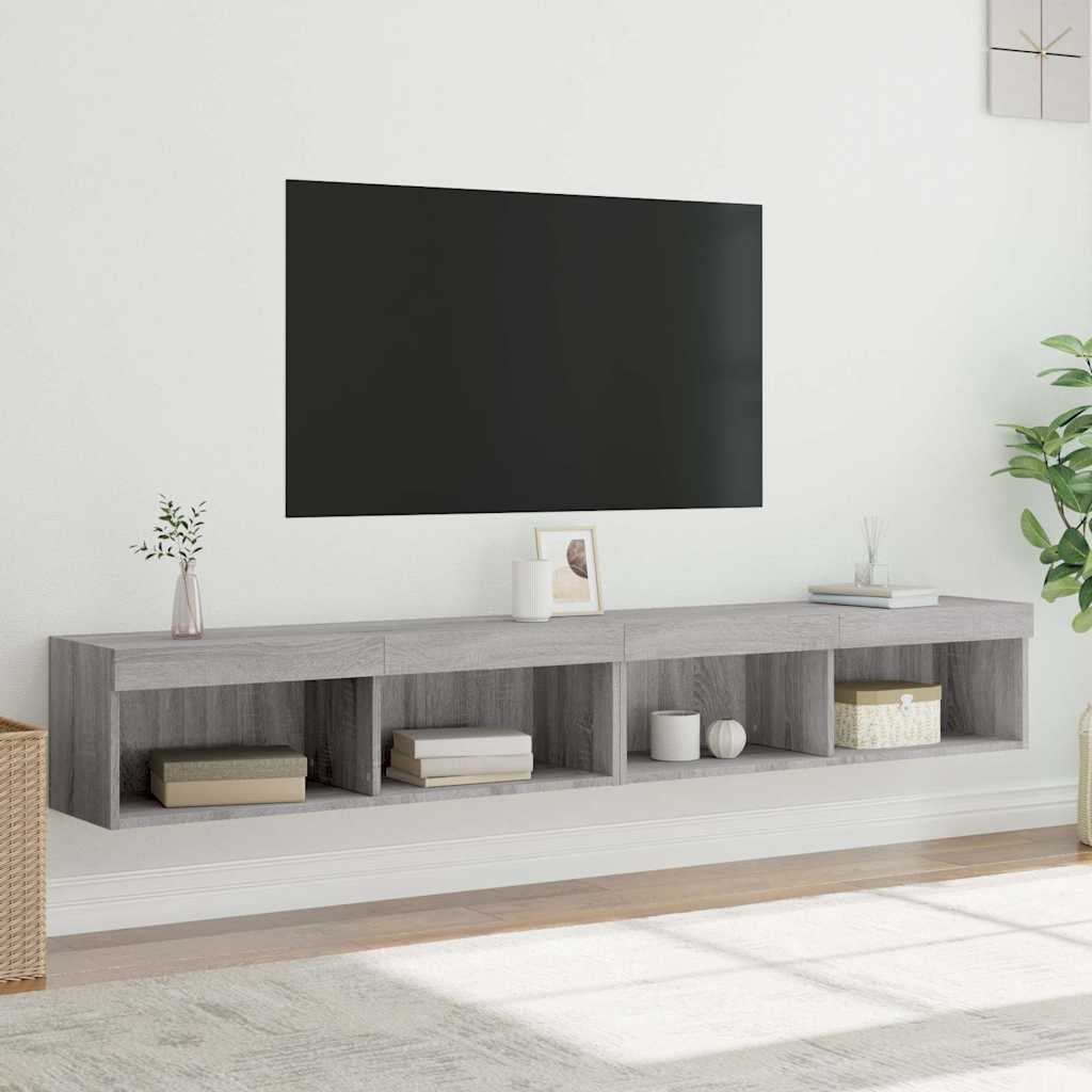 TV Cabinets with LED Lights, 2 pcs., Grey Oak, 100x30x30cm