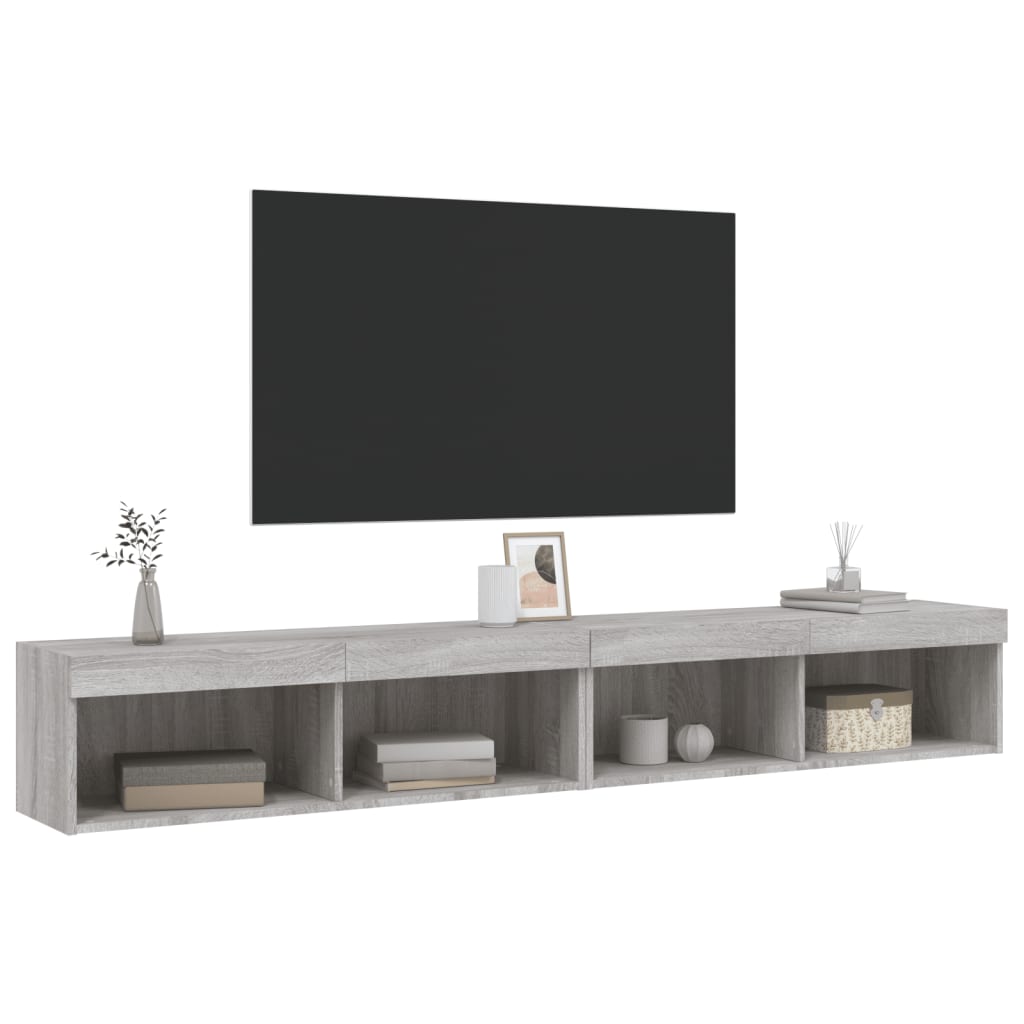 TV Cabinets with LED Lights, 2 pcs., Grey Oak, 100x30x30cm