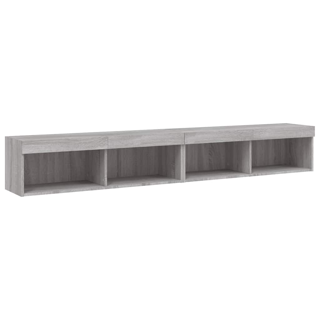TV Cabinets with LED Lights, 2 pcs., Grey Oak, 100x30x30cm