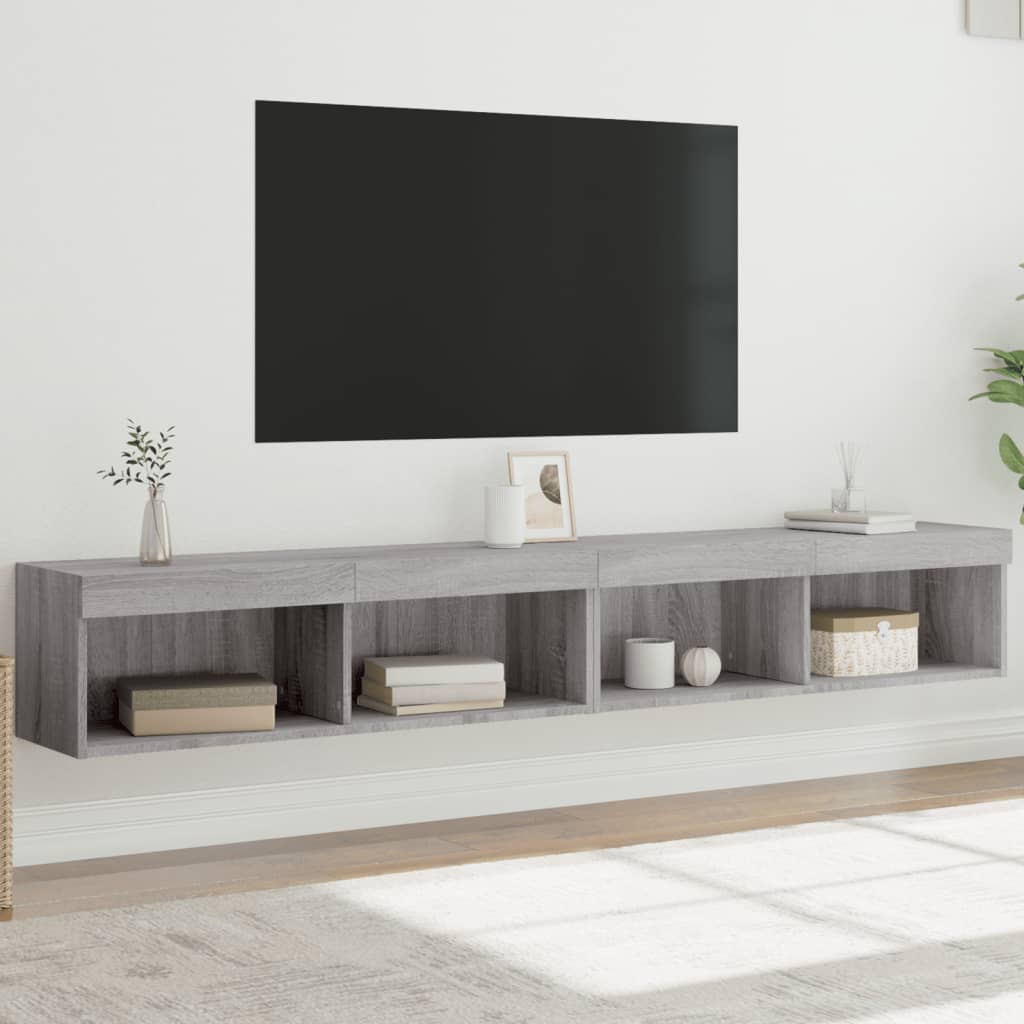 TV Cabinets with LED Lights, 2 pcs., Grey Oak, 100x30x30cm