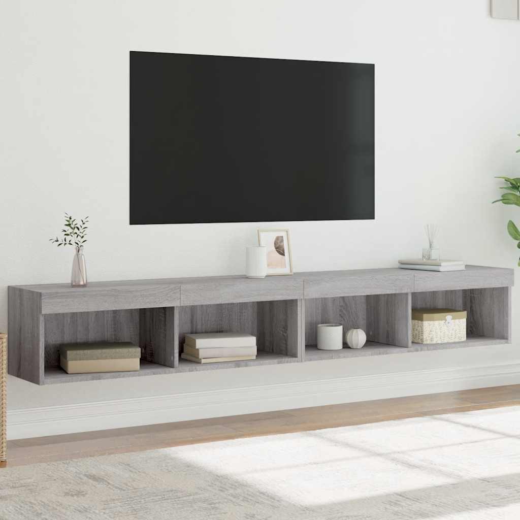 TV Cabinets with LED Lights, 2 pcs., Grey Oak, 100x30x30cm