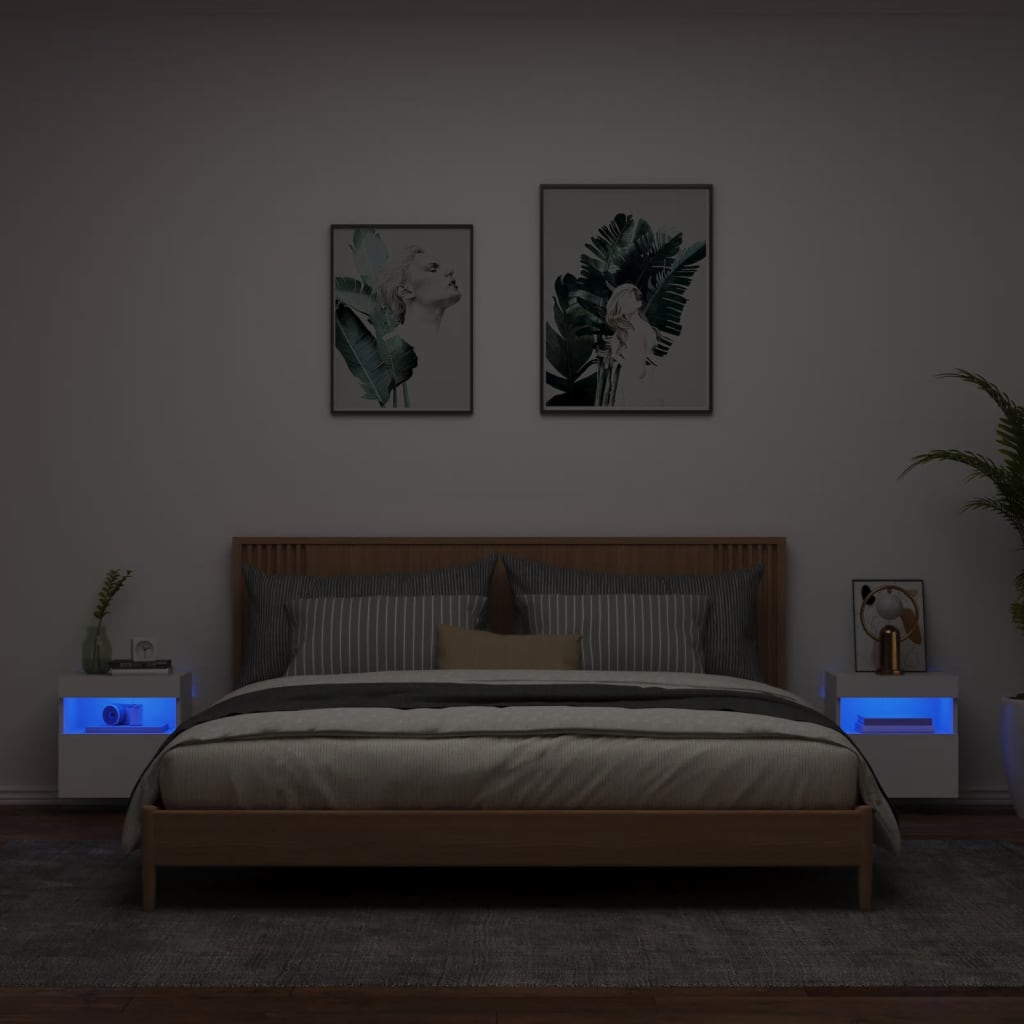 Sieninės TV spintelės su LED, 2vnt., baltos, 40x30x40cm