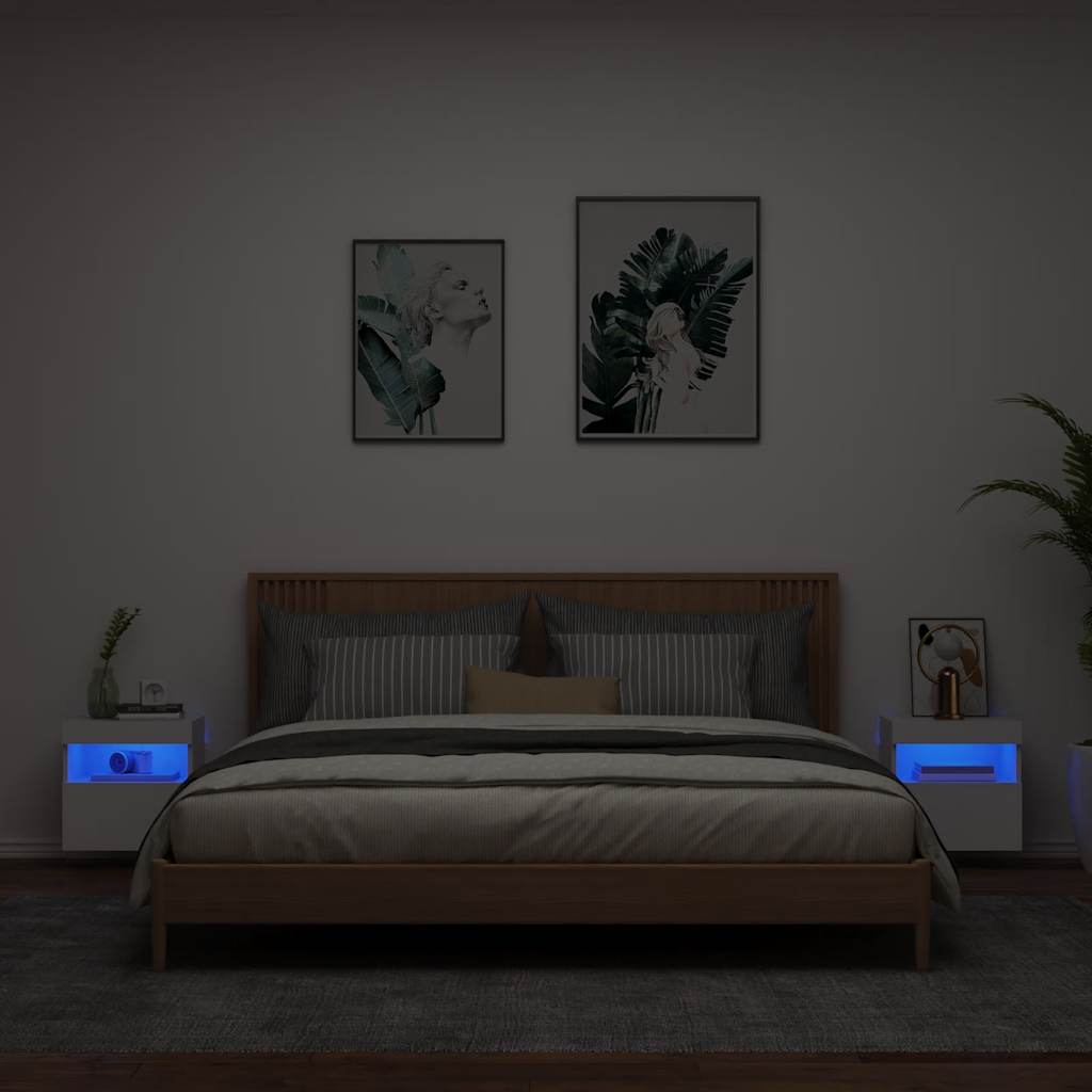 Sieninės TV spintelės su LED, 2vnt., baltos, 40x30x40cm