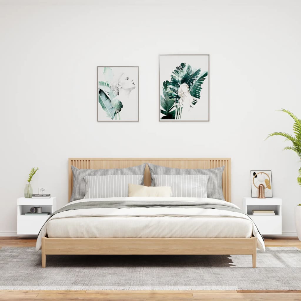 Sieninės TV spintelės su LED, 2vnt., baltos, 40x30x40cm