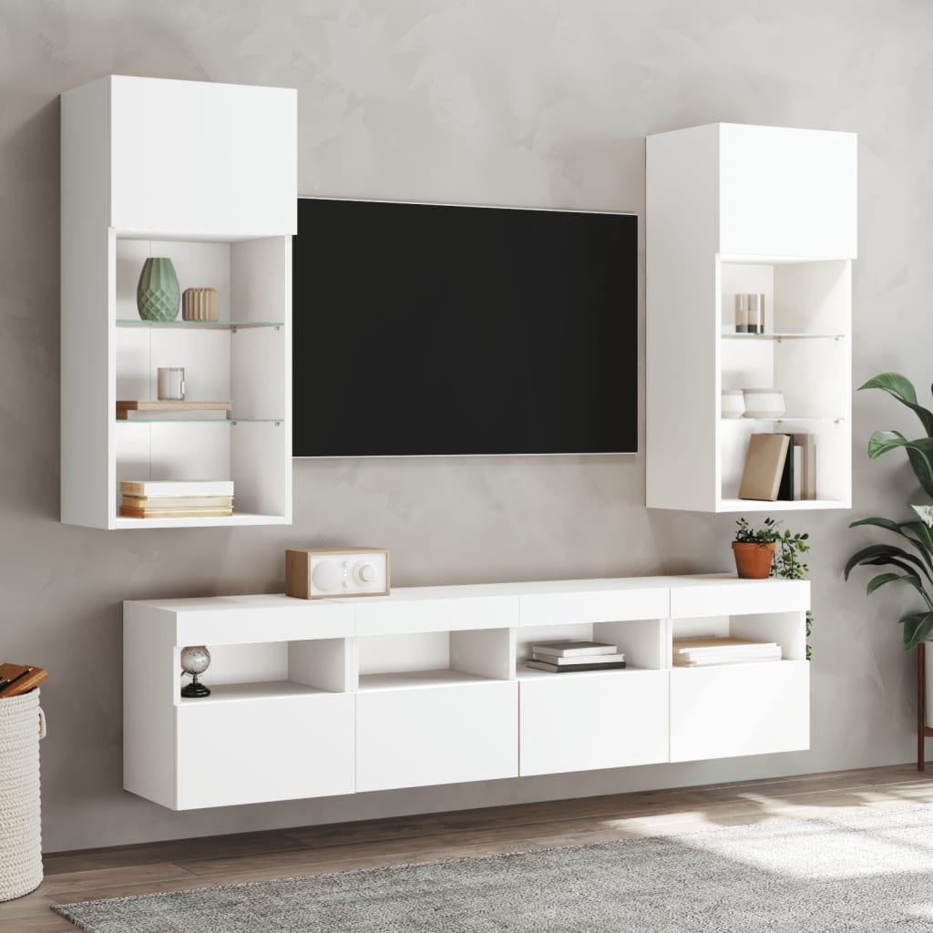 Sieninės TV spintelės su LED, 2vnt., baltos, 40x30x40cm