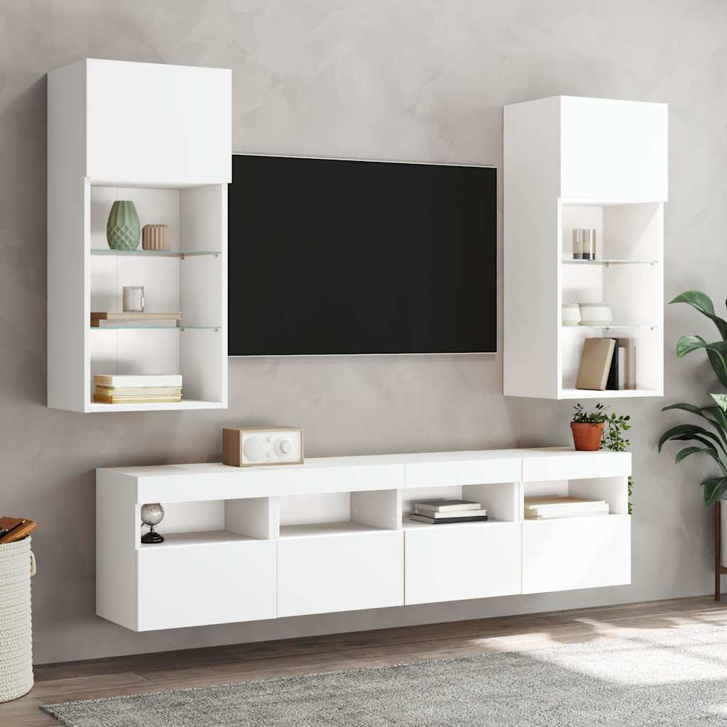 Sieninės TV spintelės su LED, 2vnt., baltos, 40x30x40cm