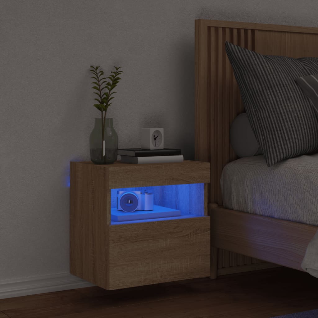 Wall-mounted TV Cabinet with LED Lights, Oak, 40x30x40cm