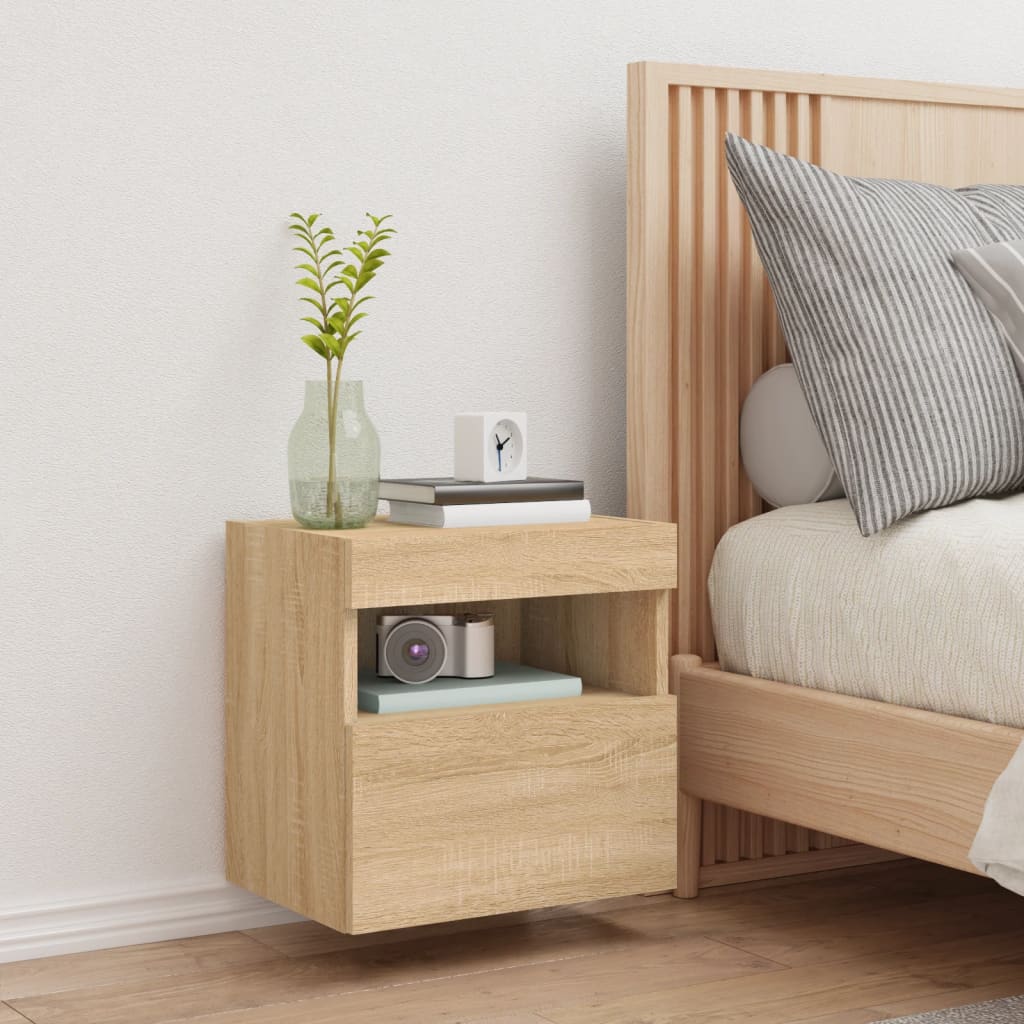 Wall-mounted TV Cabinet with LED Lights, Oak, 40x30x40cm