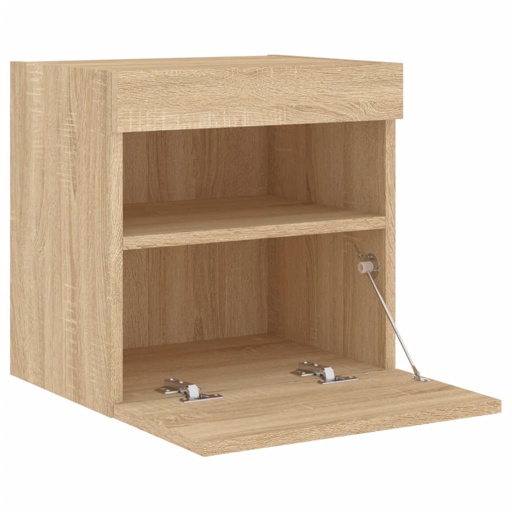 Wall-mounted TV Cabinet with LED Lights, Oak, 40x30x40cm