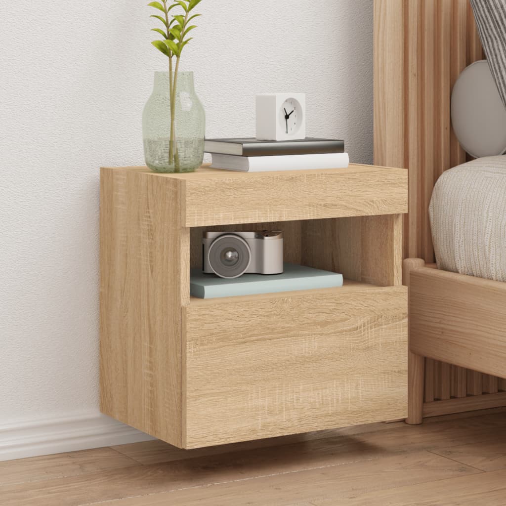 Wall-mounted TV Cabinet with LED Lights, Oak, 40x30x40cm