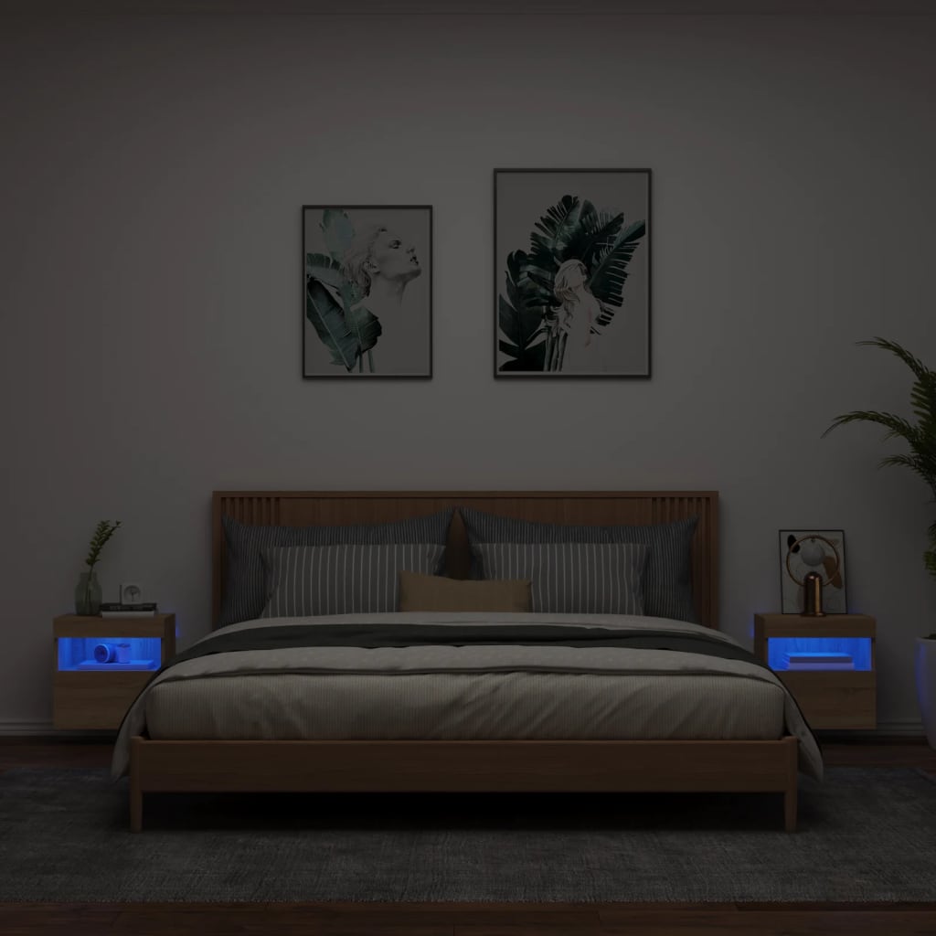 Sieninės TV spintelės su LED, 2vnt., sonoma ąžuolo, 40x30x40cm