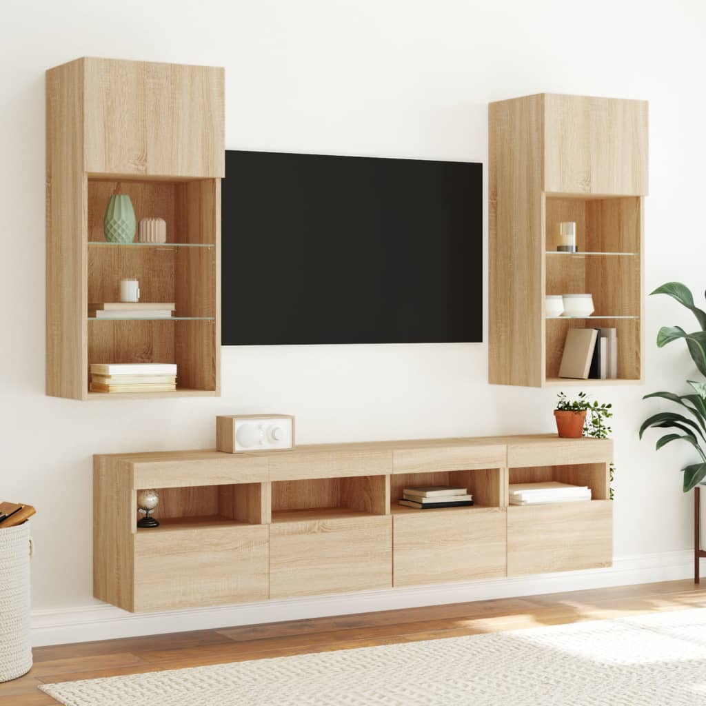 Sieninės TV spintelės su LED, 2vnt., sonoma ąžuolo, 40x30x40cm