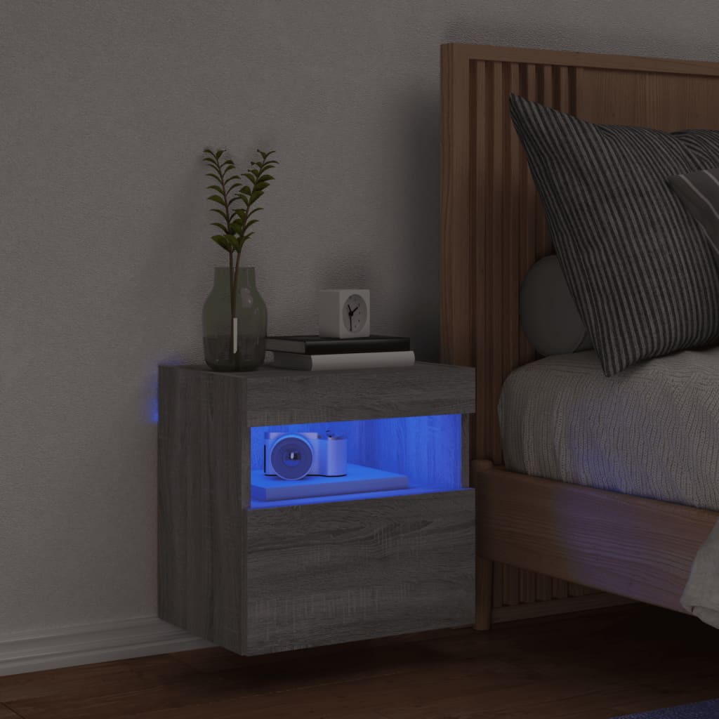 Sieninė TV spintelė su LED lemputėmis, pilka ąžuolo, 40x30x40cm
