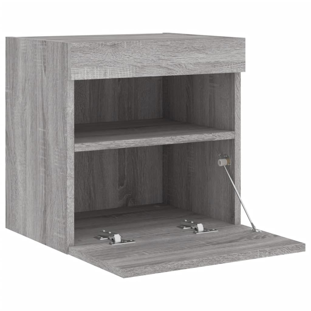 Sieninė TV spintelė su LED lemputėmis, pilka ąžuolo, 40x30x40cm