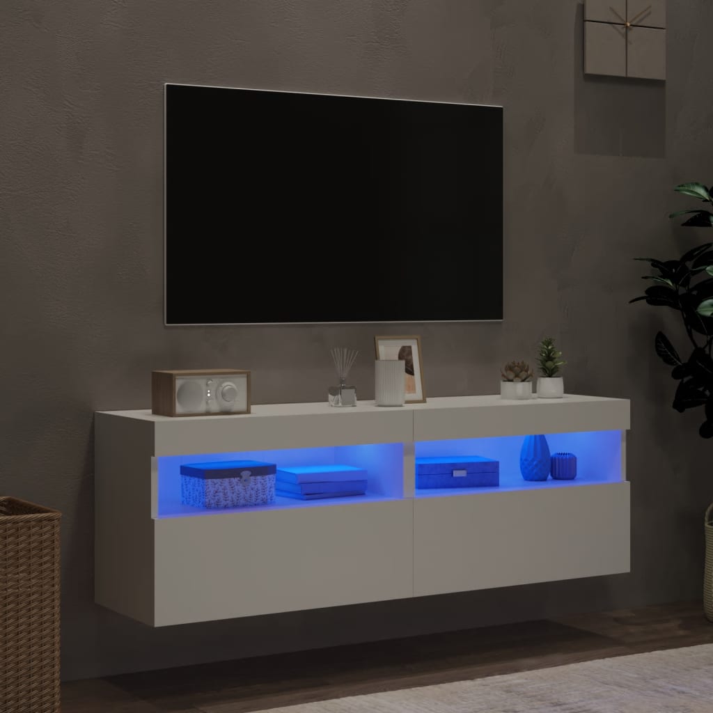 Sienas TV skapīši ar LED apgaismojumu, 2 gab., balti, 60x30x40 cm
