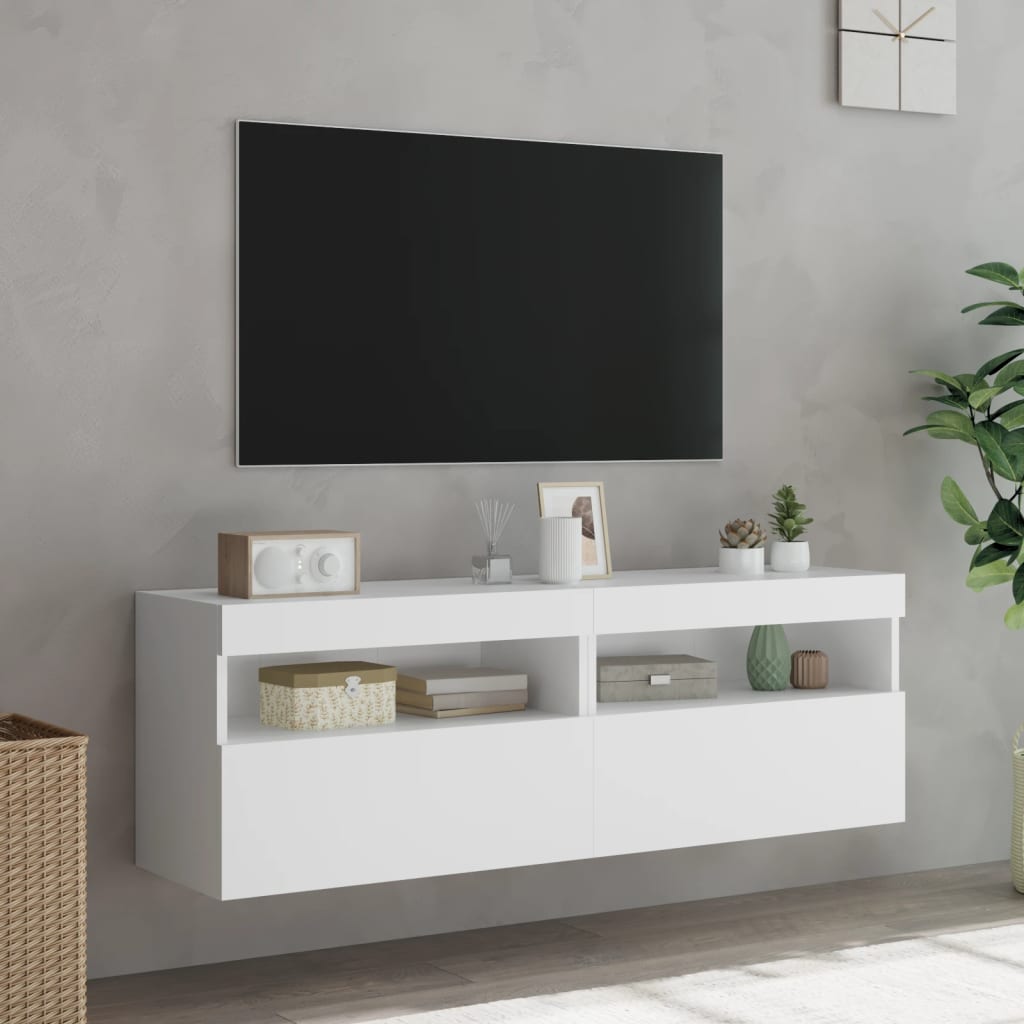 Sienas TV skapīši ar LED apgaismojumu, 2 gab., balti, 60x30x40 cm