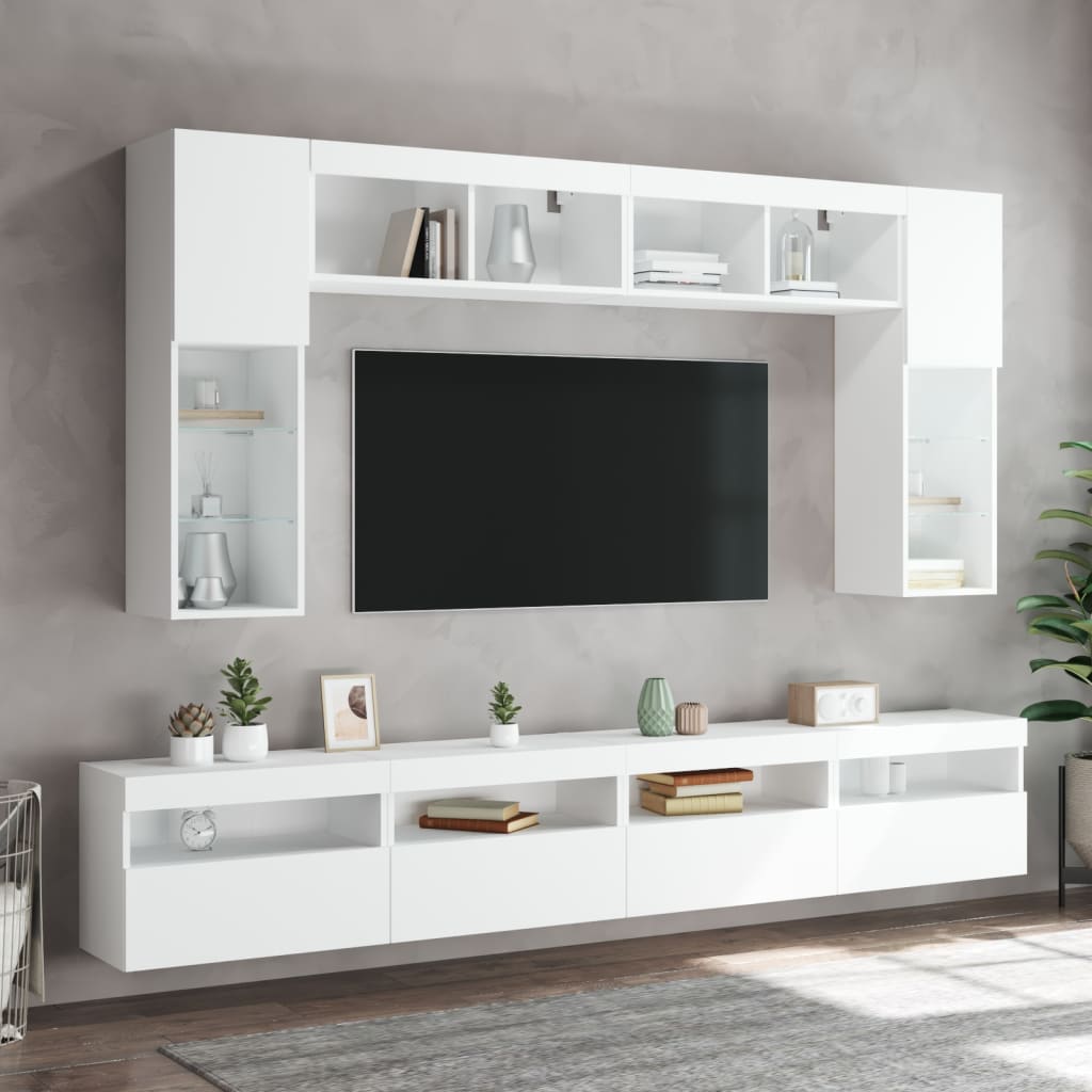 Sienas TV skapīši ar LED apgaismojumu, 2 gab., balti, 60x30x40 cm