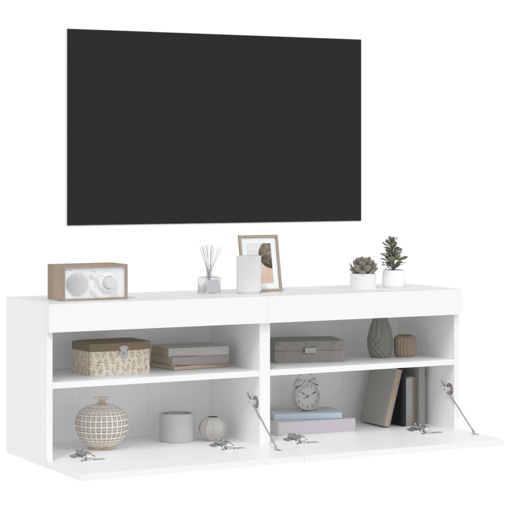 Sienas TV skapīši ar LED apgaismojumu, 2 gab., balti, 60x30x40 cm
