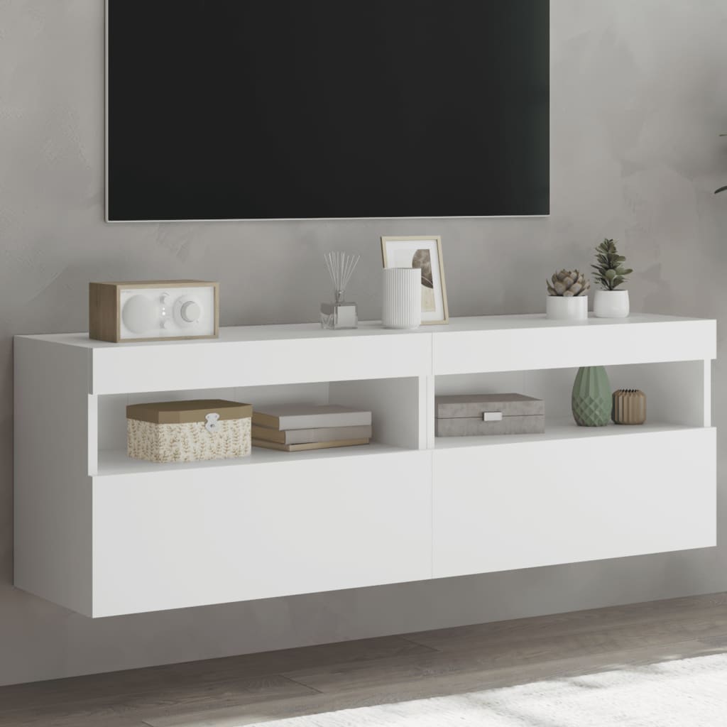 Sienas TV skapīši ar LED apgaismojumu, 2 gab., balti, 60x30x40 cm
