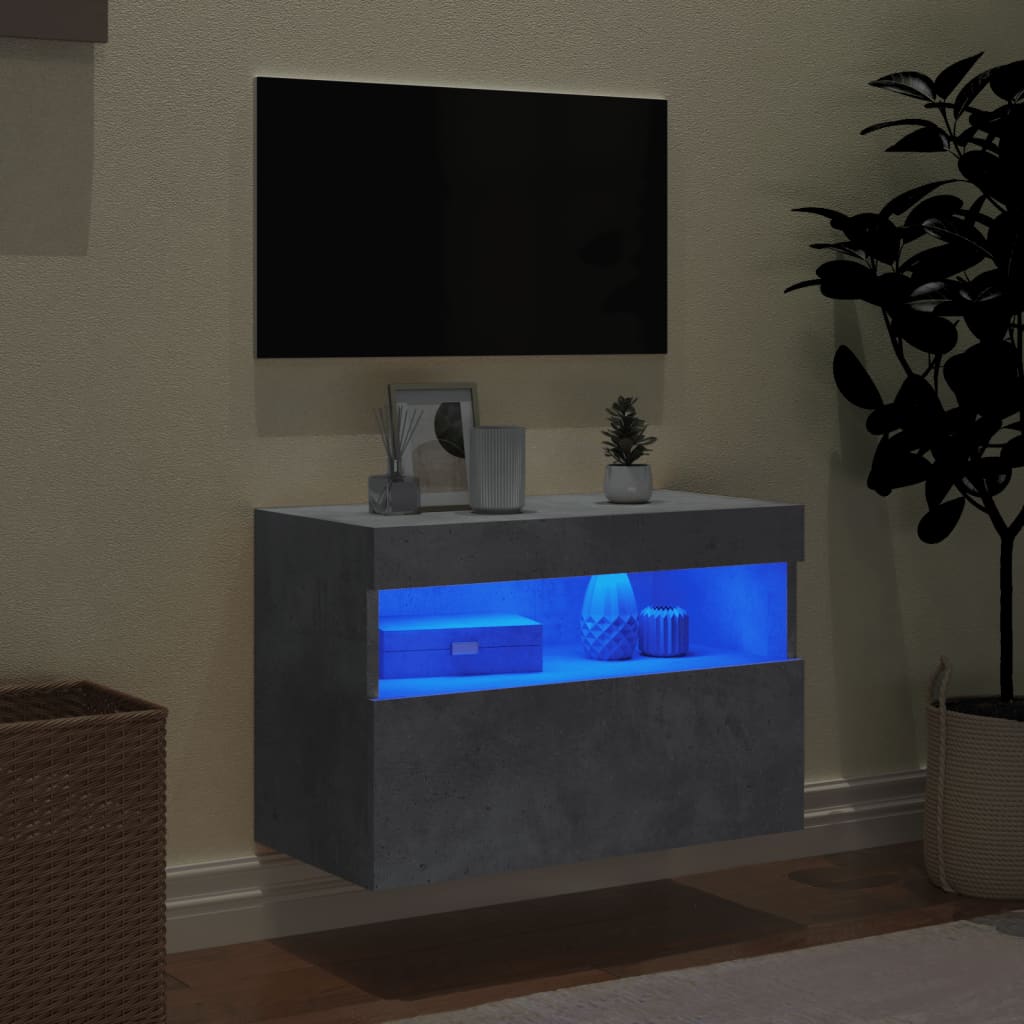 Wall-mounted TV Cabinet with LED lights, Concrete Grey, 60x30x40cm