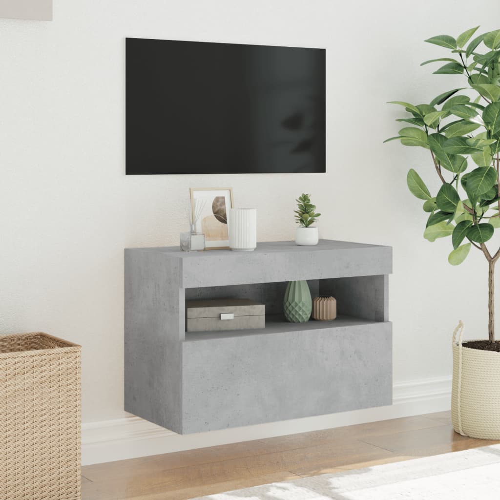 Wall-mounted TV Cabinet with LED lights, Concrete Grey, 60x30x40cm