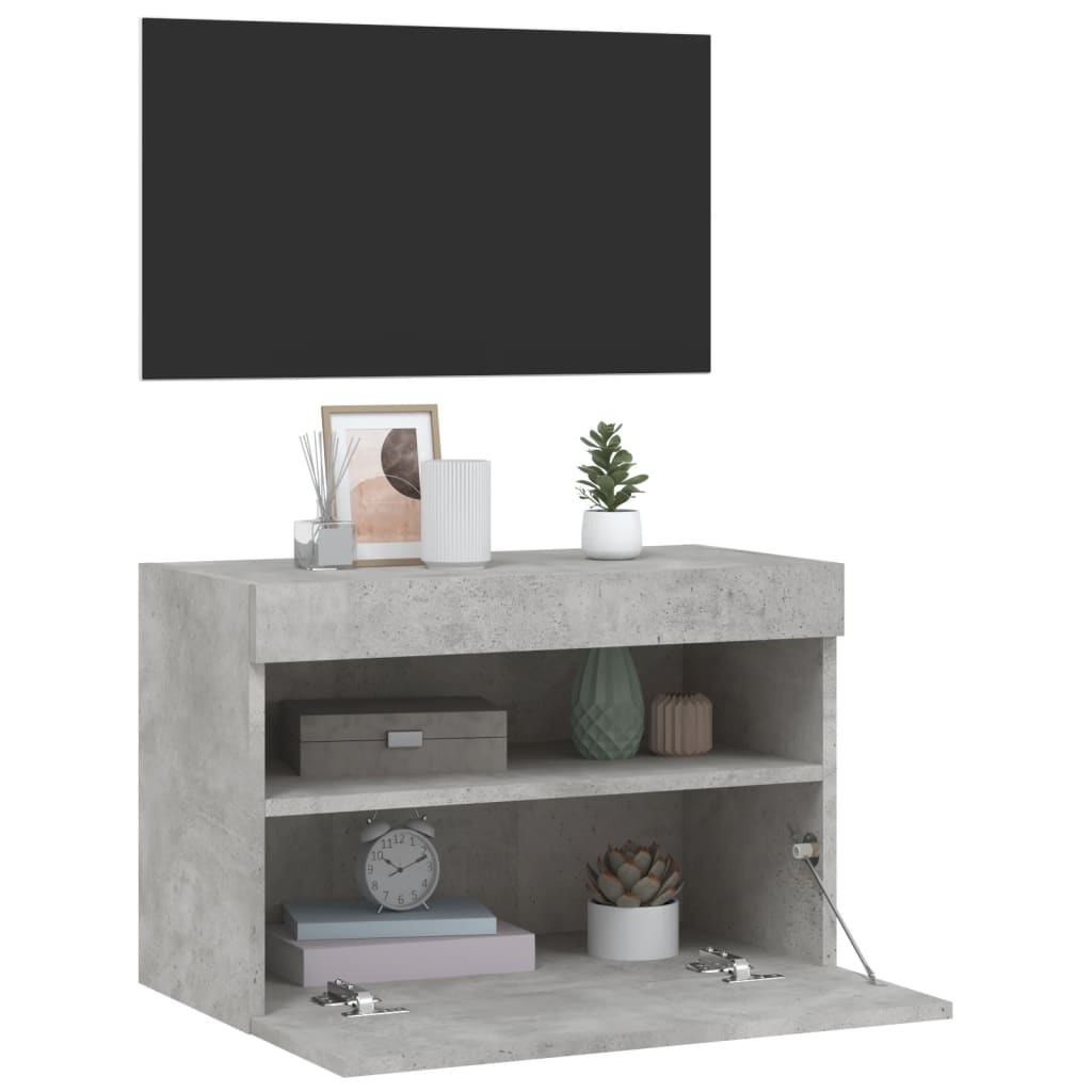 Wall-mounted TV Cabinet with LED lights, Concrete Grey, 60x30x40cm