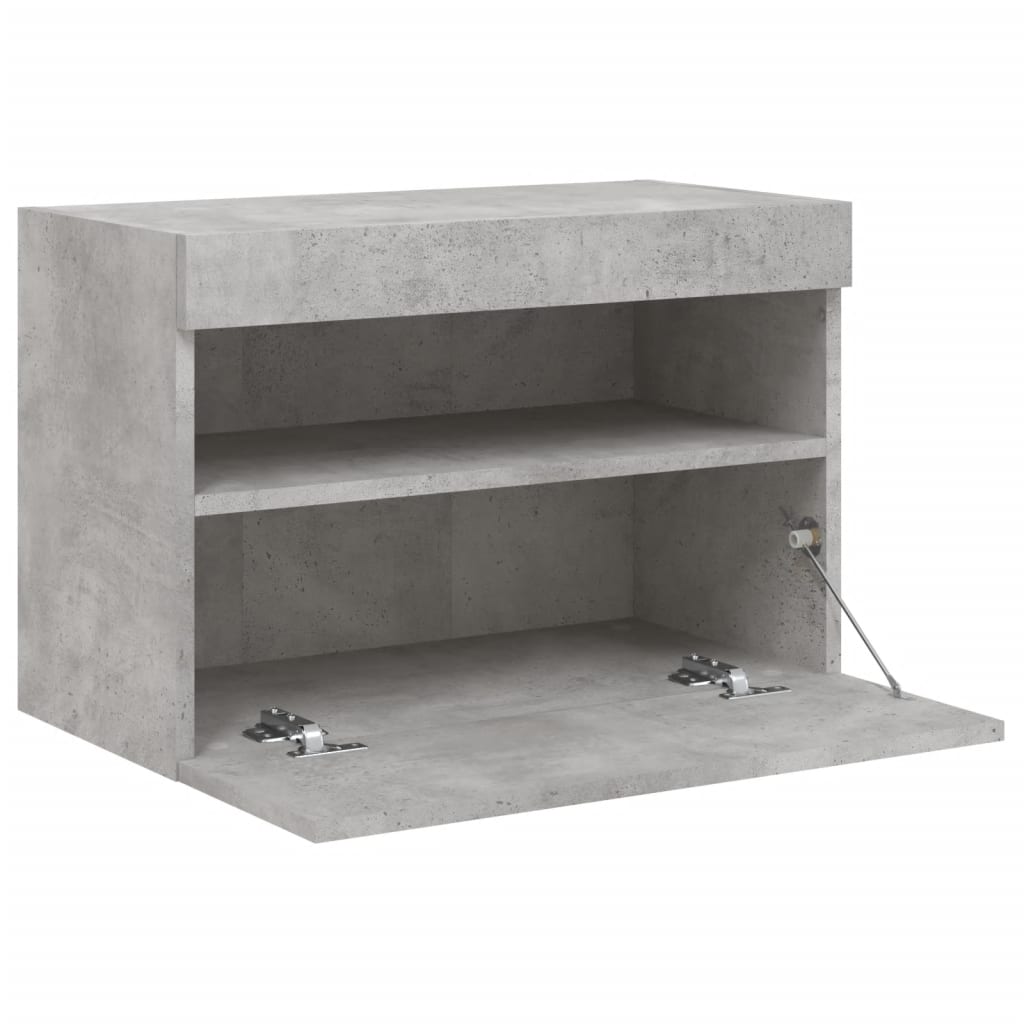 Wall-mounted TV Cabinet with LED lights, Concrete Grey, 60x30x40cm