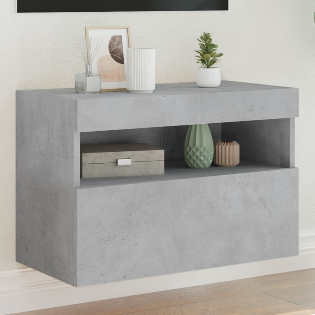 Wall-mounted TV Cabinet with LED lights, Concrete Grey, 60x30x40cm