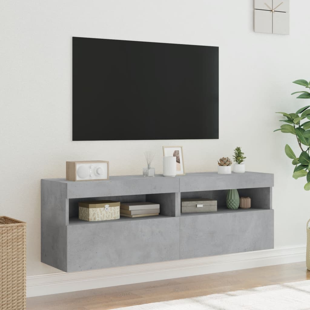 Sienas TV skapīši ar LED, 2 gab., betona pelēki, 60x30x40 cm