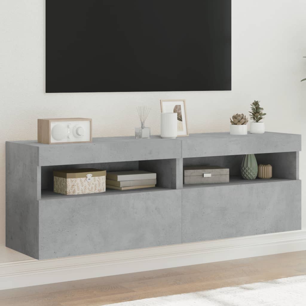 Sienas TV skapīši ar LED, 2 gab., betona pelēki, 60x30x40 cm