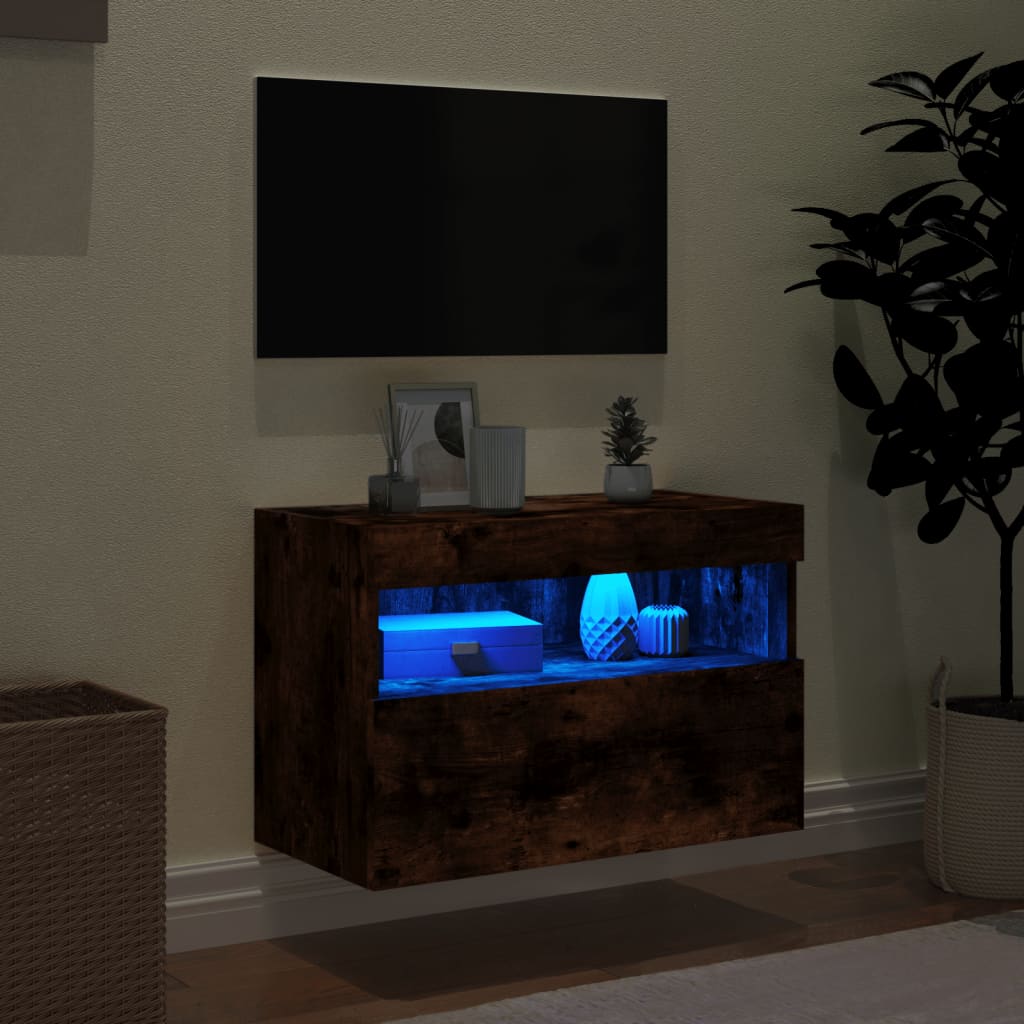 Sienas TV skapītis ar LED gaismām, dūmu krāsā, 60x30x40cm