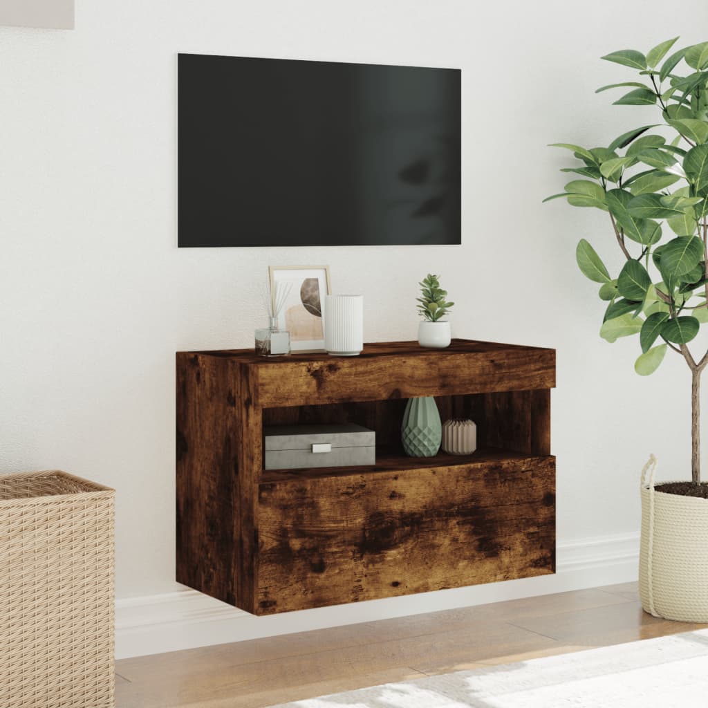 Sienas TV skapītis ar LED gaismām, dūmu krāsā, 60x30x40cm