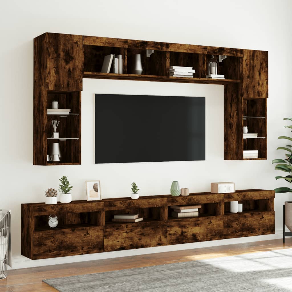 Sienas TV skapītis ar LED gaismām, dūmu krāsā, 60x30x40cm