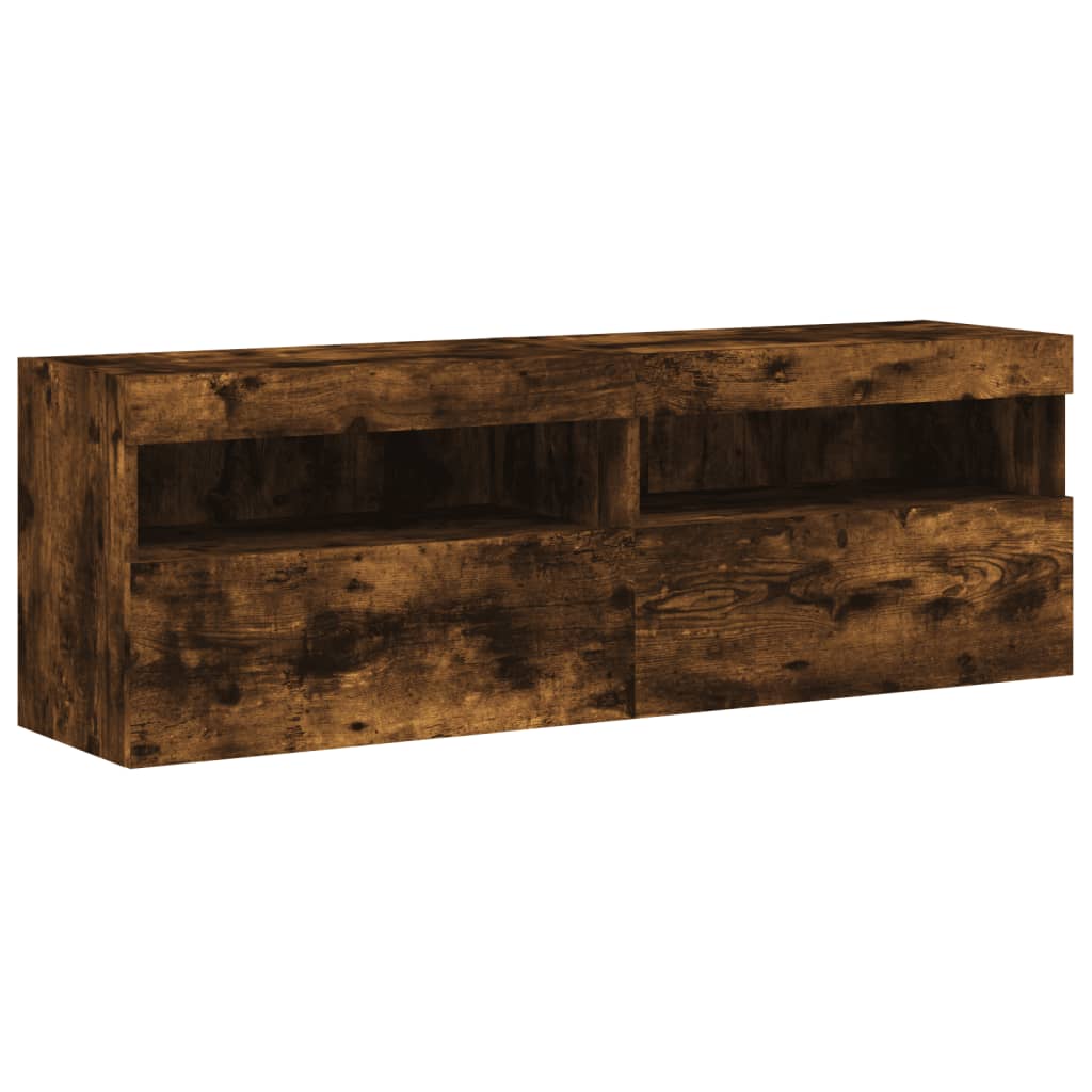 Wall-mounted TV Cabinets with LED, 2 pcs., Smoked Oak, 60x30x40cm