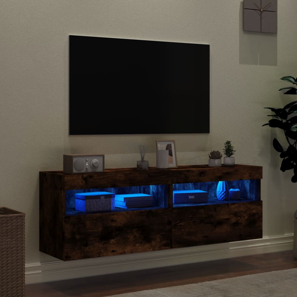Wall-mounted TV Cabinets with LED, 2 pcs., Smoked Oak, 60x30x40cm