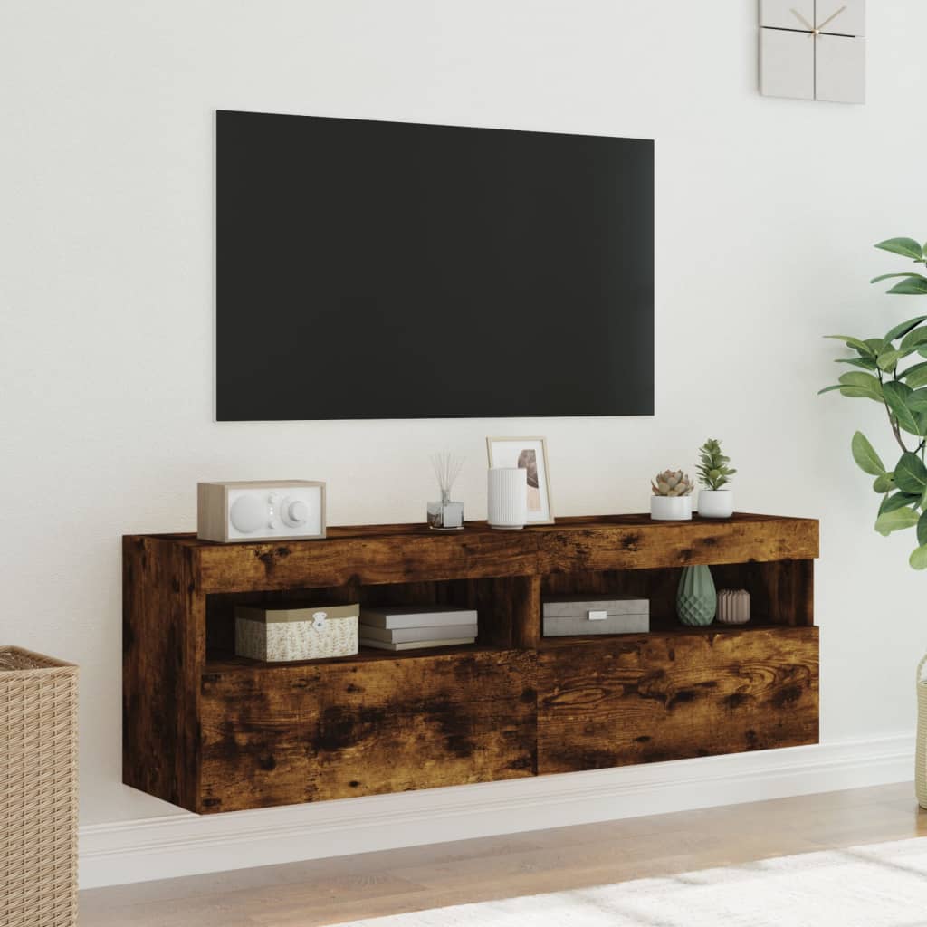 Wall-mounted TV Cabinets with LED, 2 pcs., Smoked Oak, 60x30x40cm