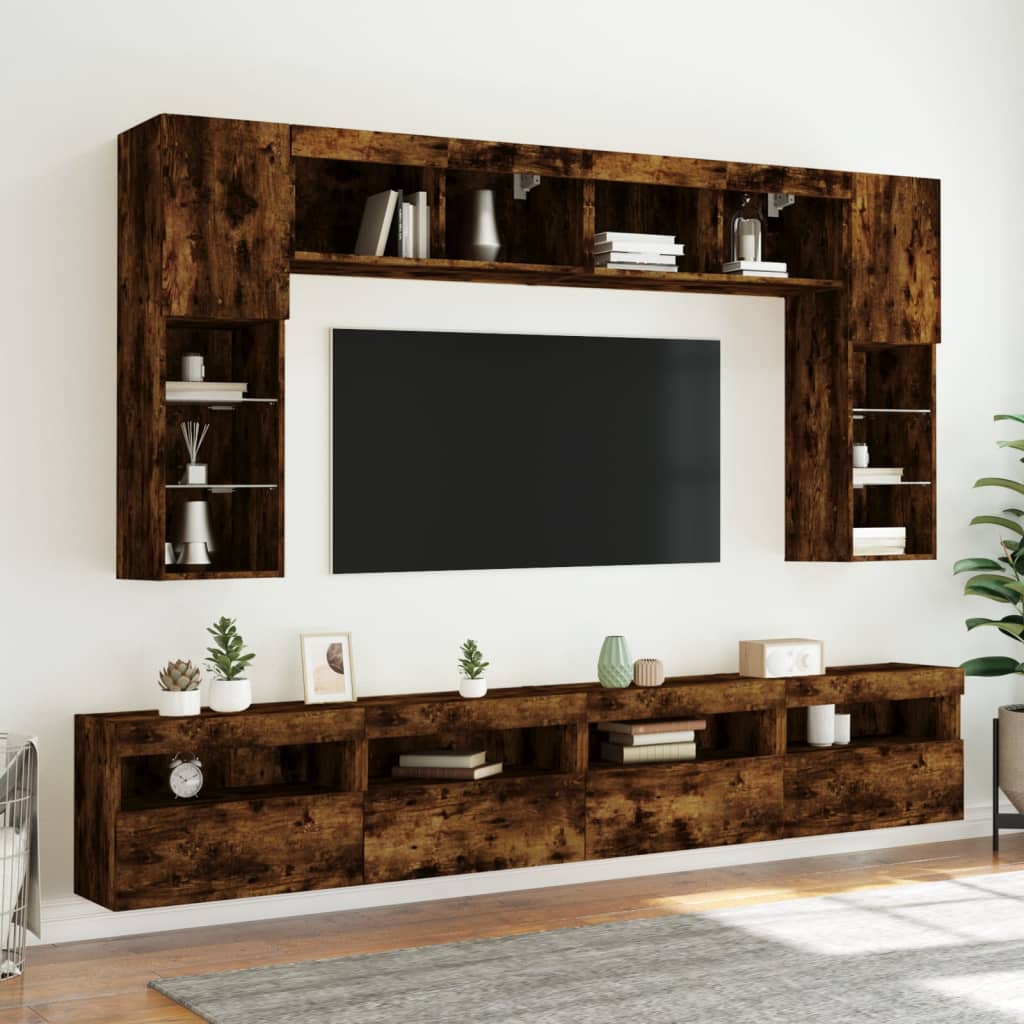 Wall-mounted TV Cabinets with LED, 2 pcs., Smoked Oak, 60x30x40cm