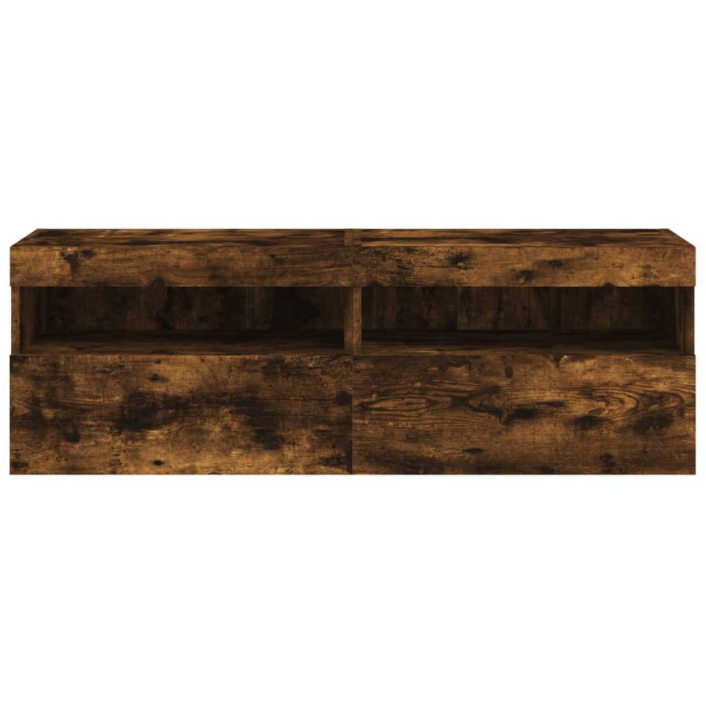 Wall-mounted TV Cabinets with LED, 2 pcs., Smoked Oak, 60x30x40cm