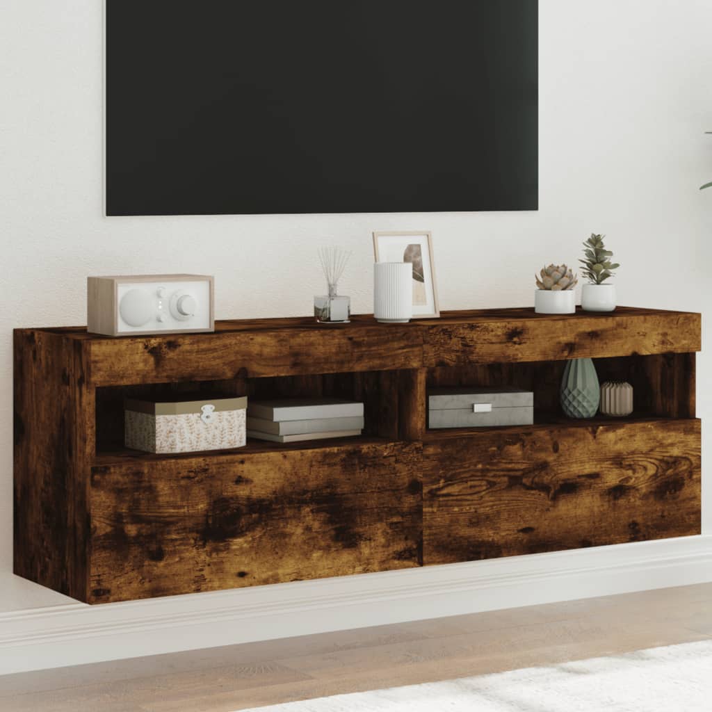 Wall-mounted TV Cabinets with LED, 2 pcs., Smoked Oak, 60x30x40cm