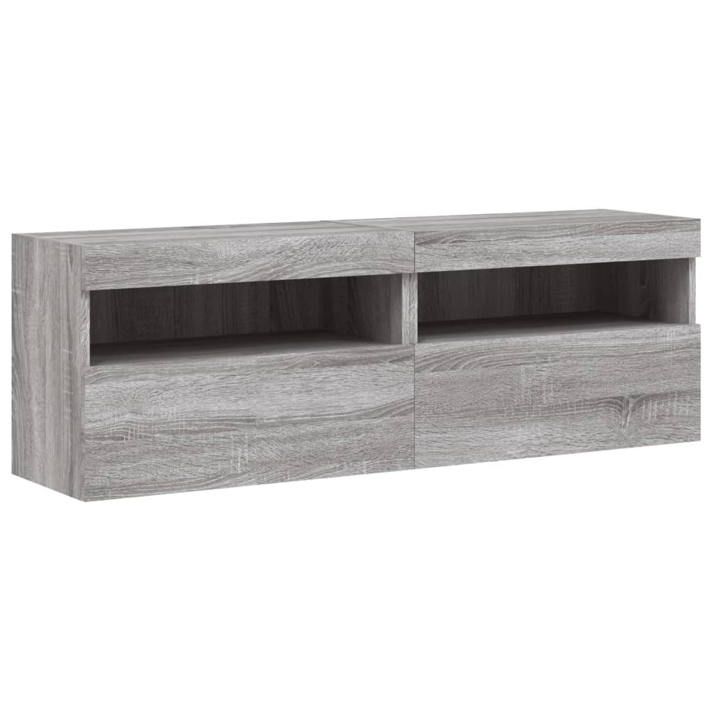Wall-mounted TV cabinets with LED, 2 pcs., grey oak, 60x30x40cm