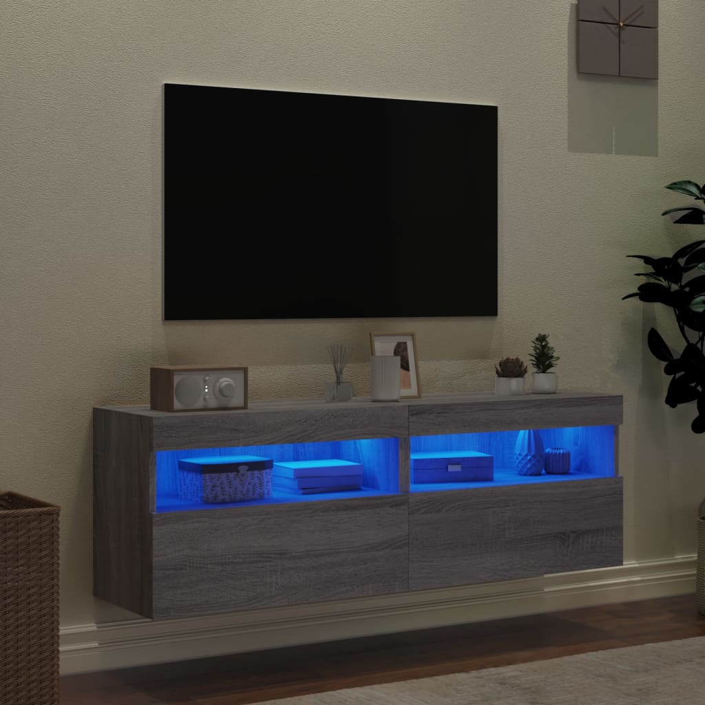 Wall-mounted TV cabinets with LED, 2 pcs., grey oak, 60x30x40cm