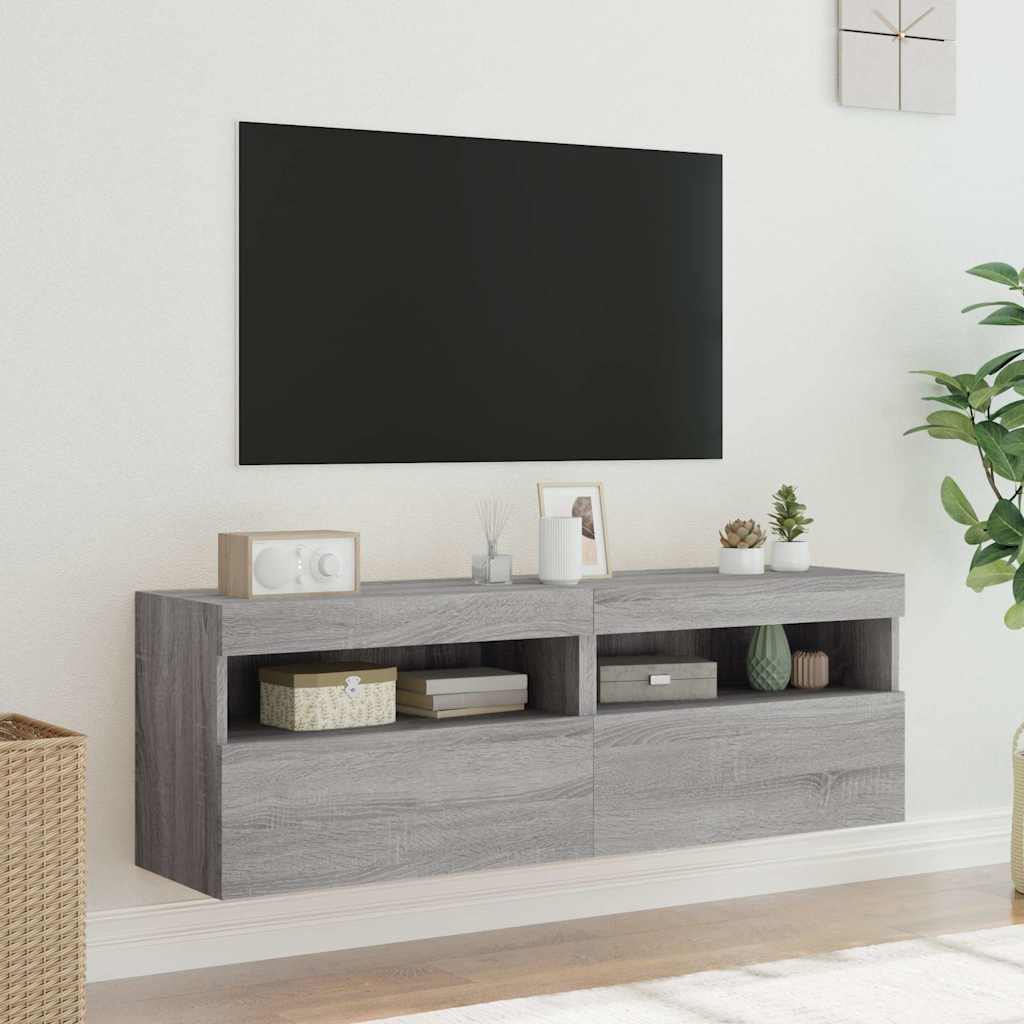 Wall-mounted TV cabinets with LED, 2 pcs., grey oak, 60x30x40cm