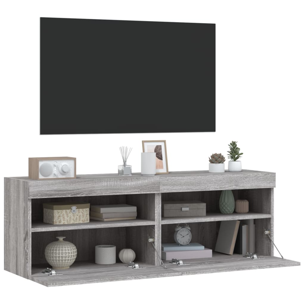 Wall-mounted TV cabinets with LED, 2 pcs., grey oak, 60x30x40cm