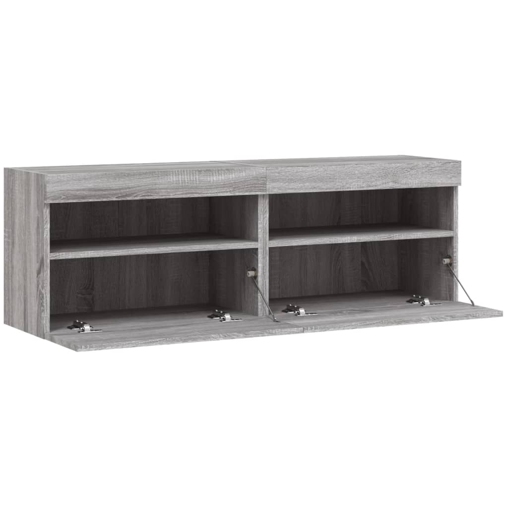 Wall-mounted TV cabinets with LED, 2 pcs., grey oak, 60x30x40cm