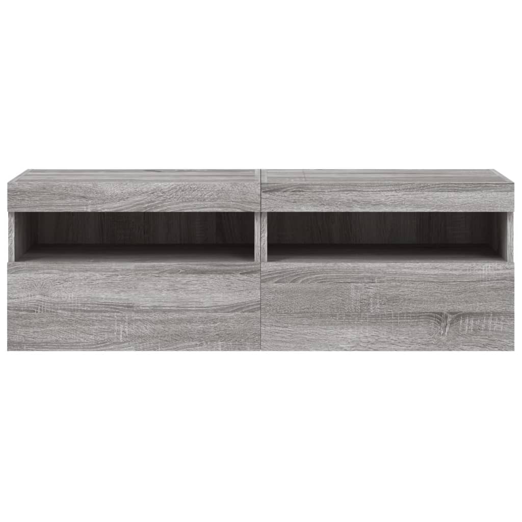 Wall-mounted TV cabinets with LED, 2 pcs., grey oak, 60x30x40cm