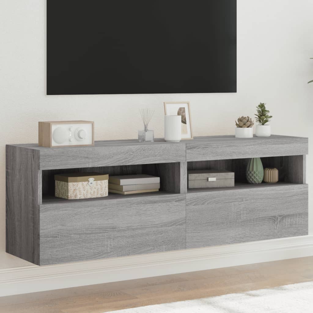 Wall-mounted TV cabinets with LED, 2 pcs., grey oak, 60x30x40cm