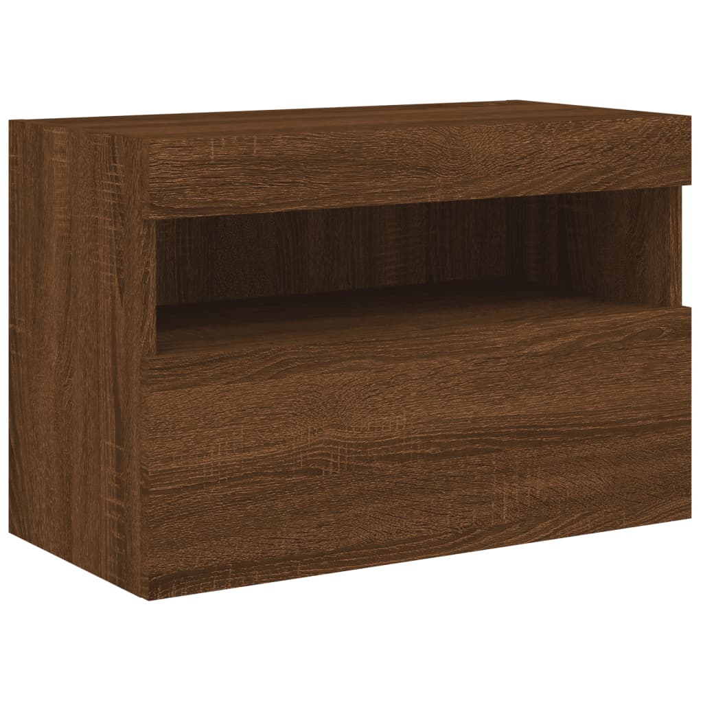 Wall-mounted TV Cabinet with LED Lights, Brown Oak, 60x30x40cm