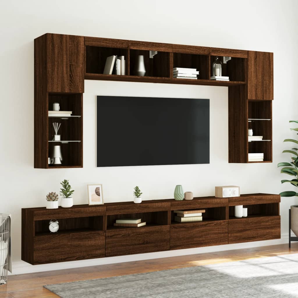 Wall-mounted TV Cabinet with LED Lights, Brown Oak, 60x30x40cm