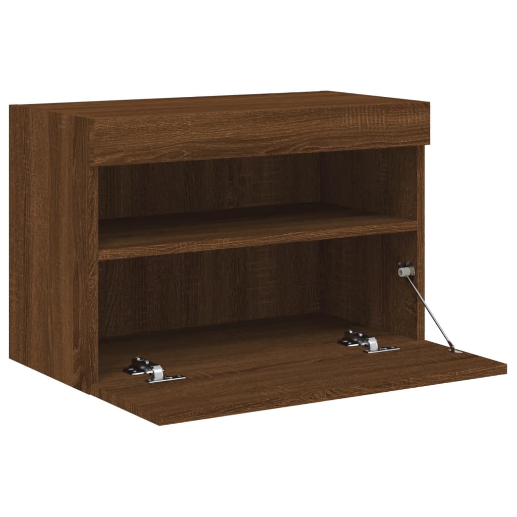 Wall-mounted TV Cabinet with LED Lights, Brown Oak, 60x30x40cm