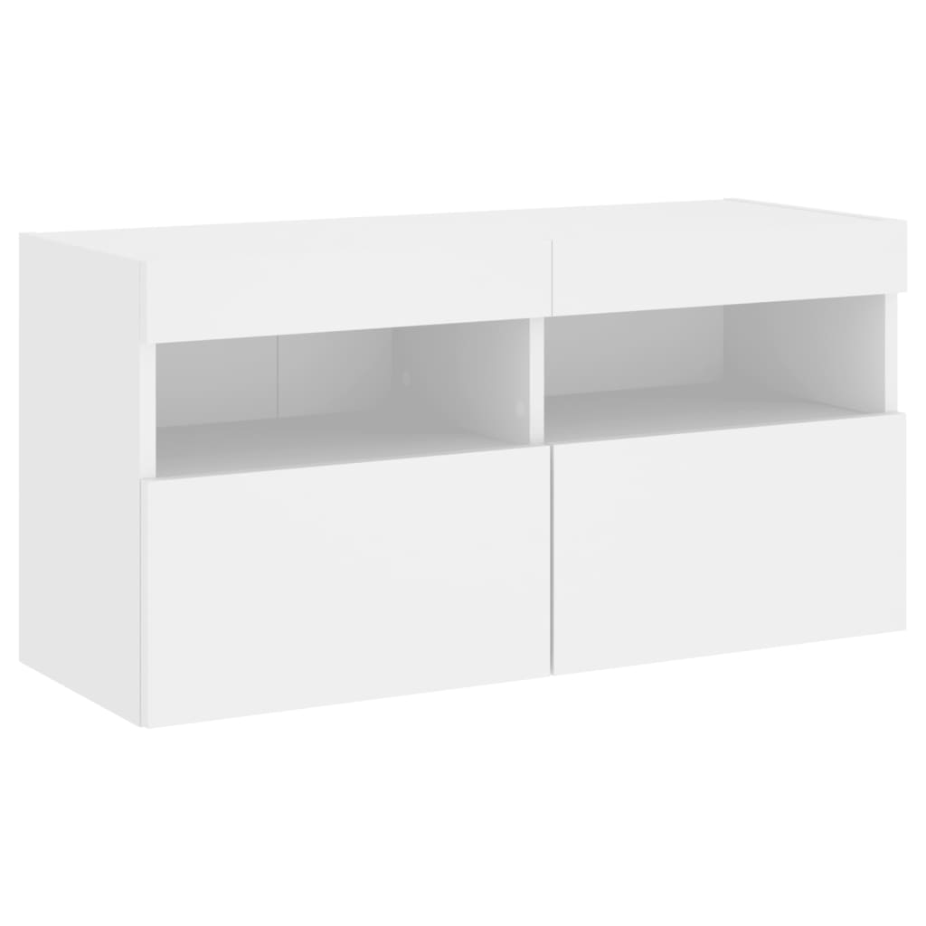 Sienas TV skapis ar LED gaismām, balts, 80x30x40 cm